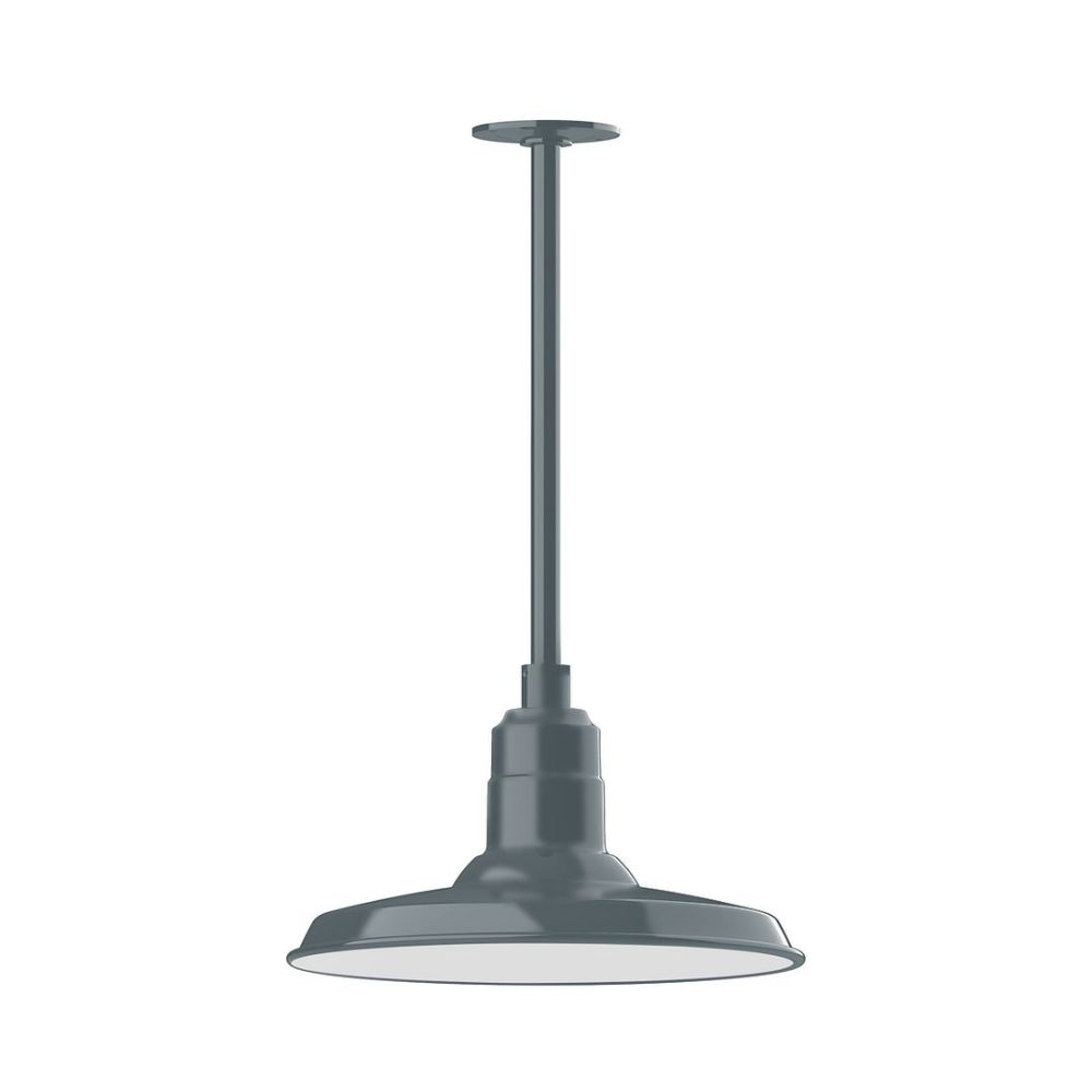 Montclair Lightworks STA183-40-G06 14" Warehouse shade, stem mount pendant with Frosted Glass and guard, Slate Gray